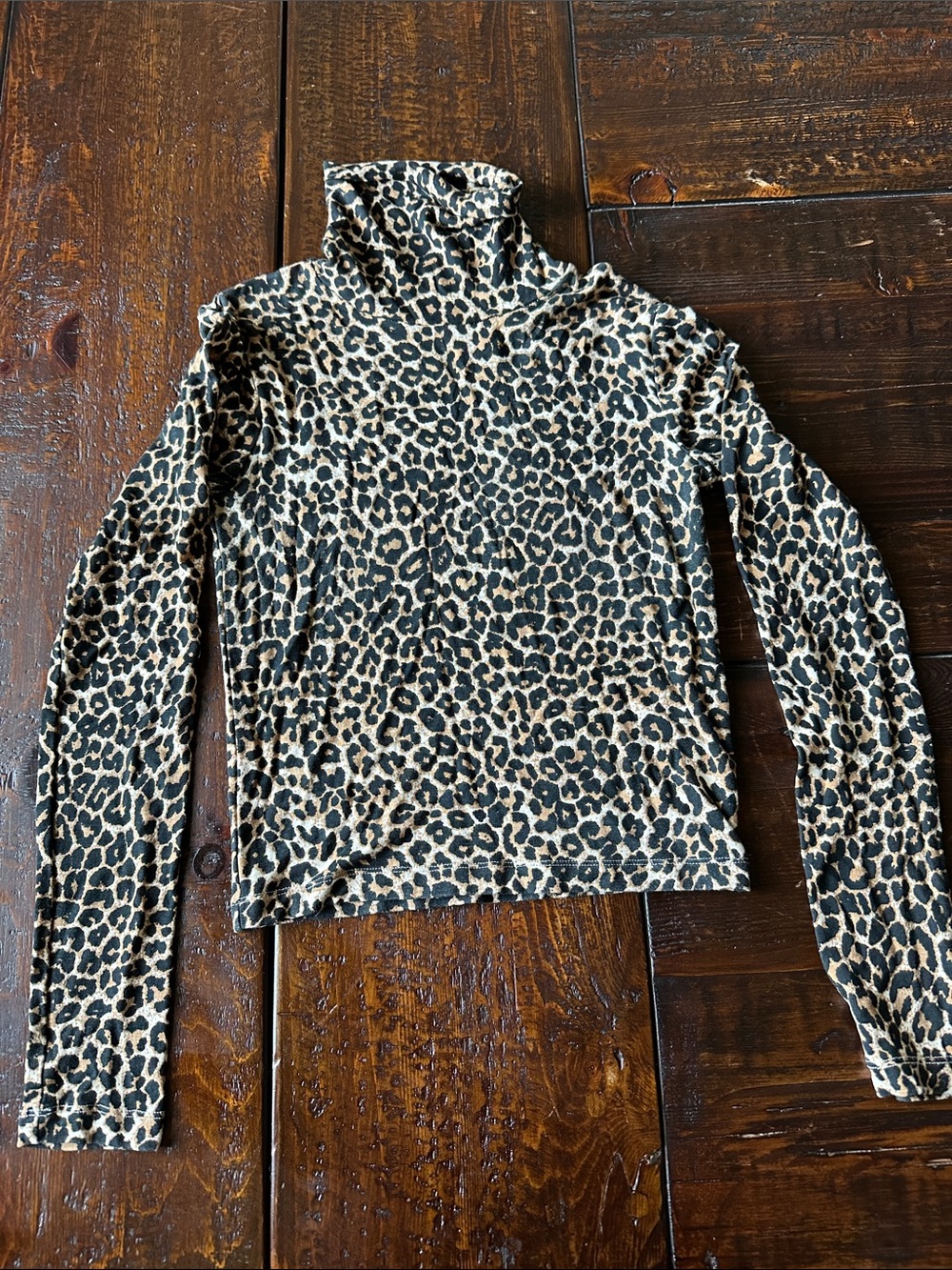 Zara Leopard Print Turtleneck Long Sleeve Top - Black & Tan size S